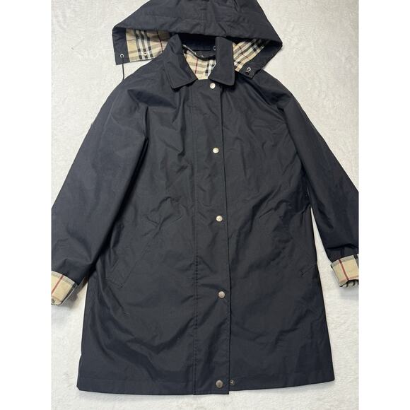 Burberry VTG Black Nova Check Removable Hood Rain Jacket Women’s Large - Picture 3 of 10